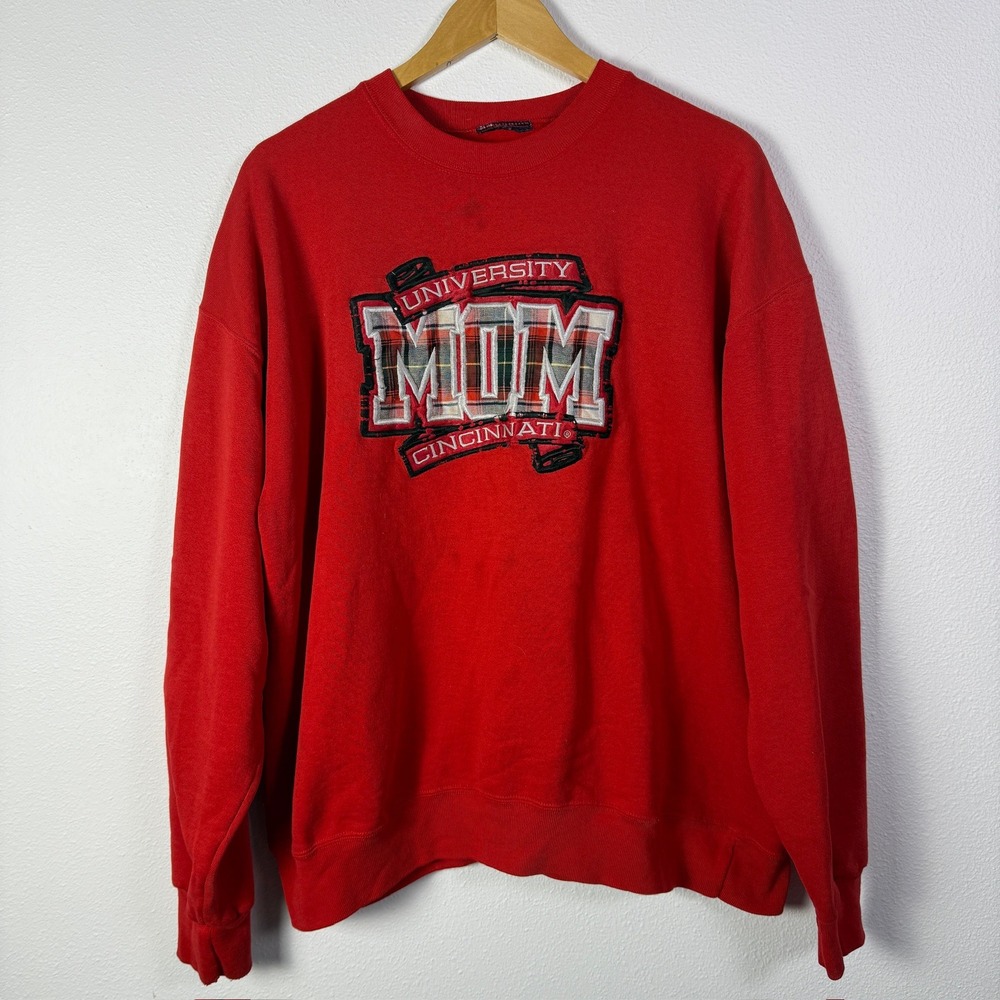 Vintage 90s Cincinnati Mom Sweatshirt Womens XL Red Excellent Plaid JanSport